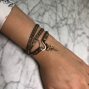 Bracelet pewter leather studded golden accent